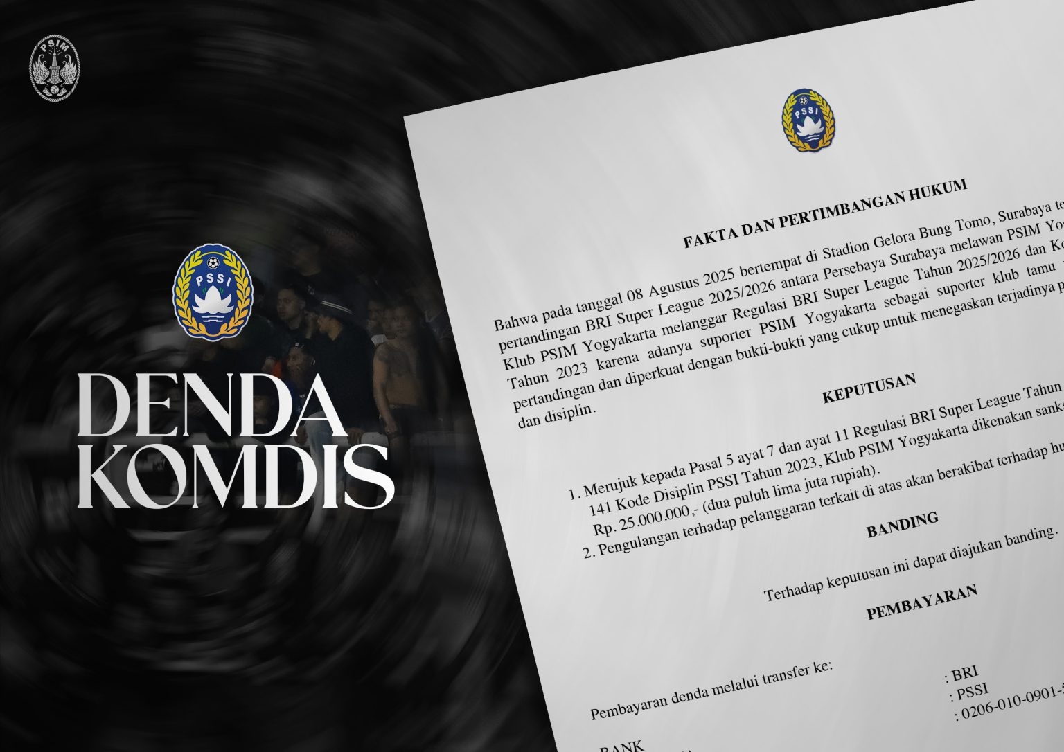 Imbas Kehadiran Suporter, PSIM Yogyakarta Terima Sanksi Pertama di Super League