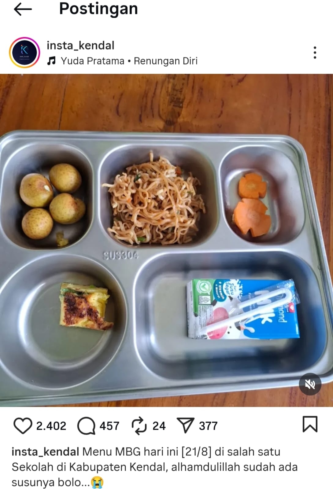 Viral, Menu MBG di Kendal Memprihatinkan; Nasi Diganti Mie Goreng